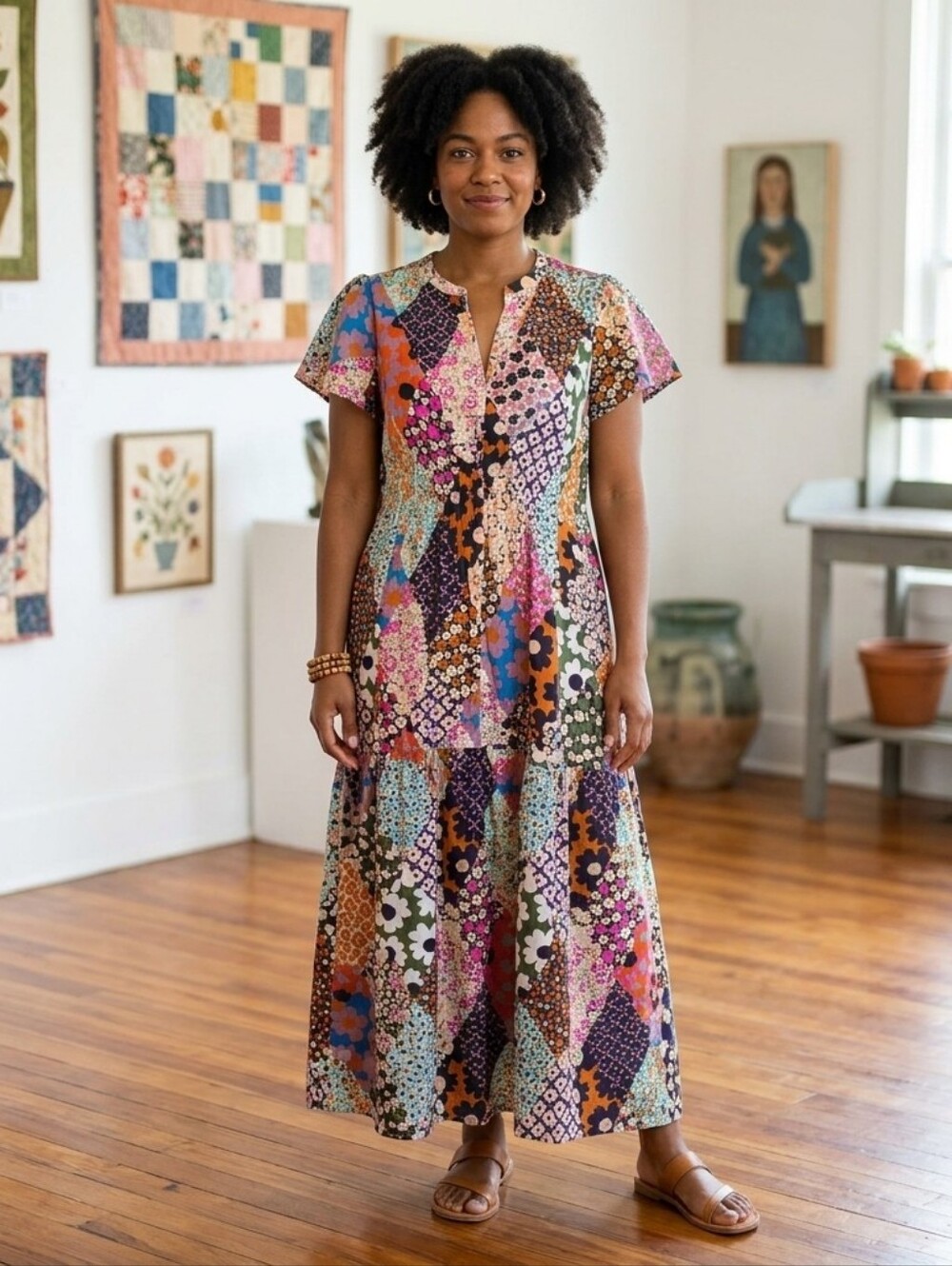Uncle Frank Patched Up Maxi Dress Medium Cotton Pockets